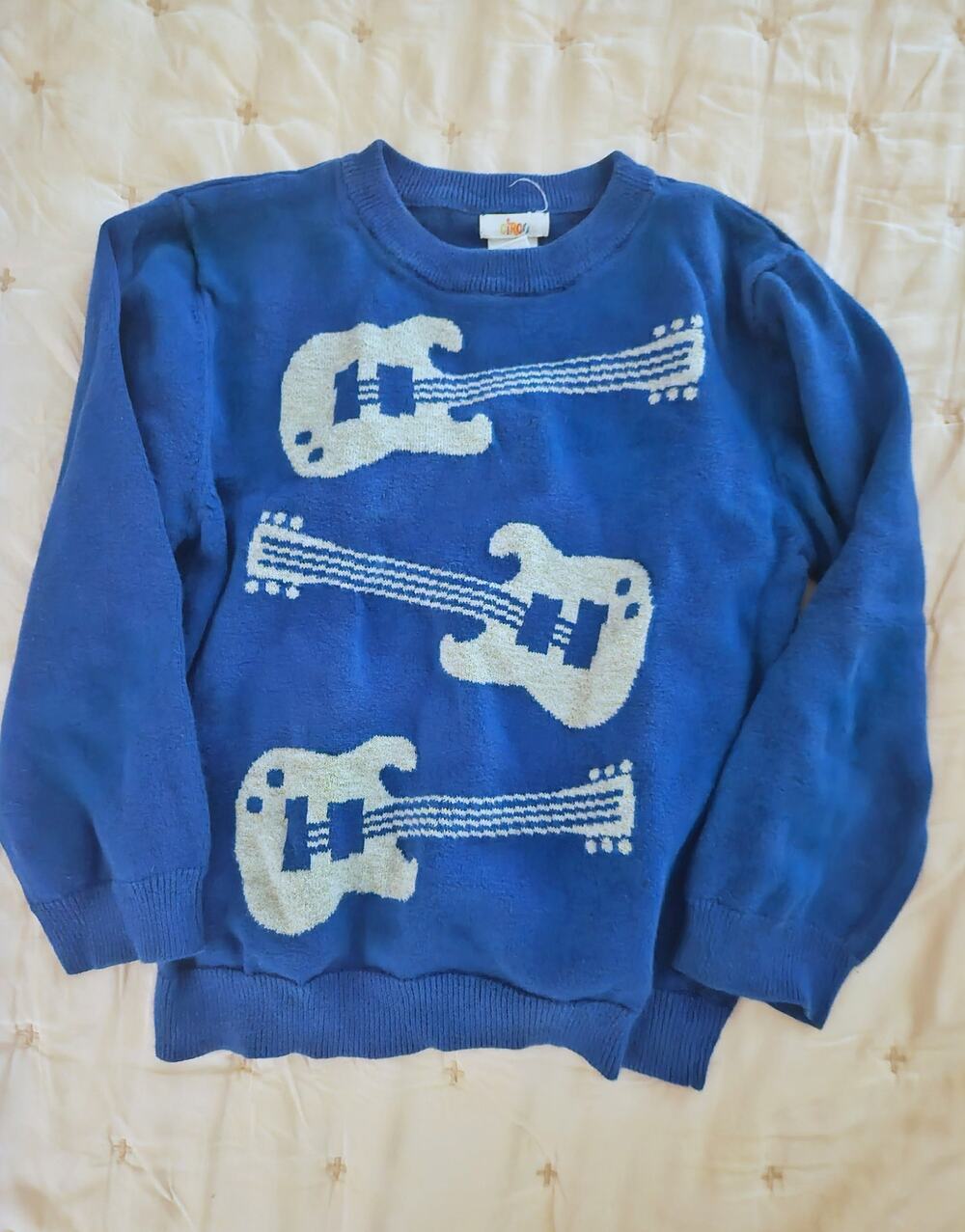 Vintage Circo Guitar Sweater Blue | 100% Cotton Rock Music Knit | Boys 5T
